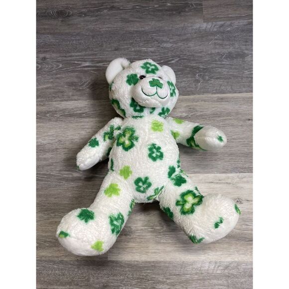 Build a Bear Shamrock Bear St Patricks Day White Green Irish Stuffed Plush BABW - Picture 2 of 9